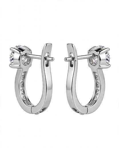 Rose Gold Leverback Hoop Earrings with Solitaire Top Stone & Pave Accent Crystals