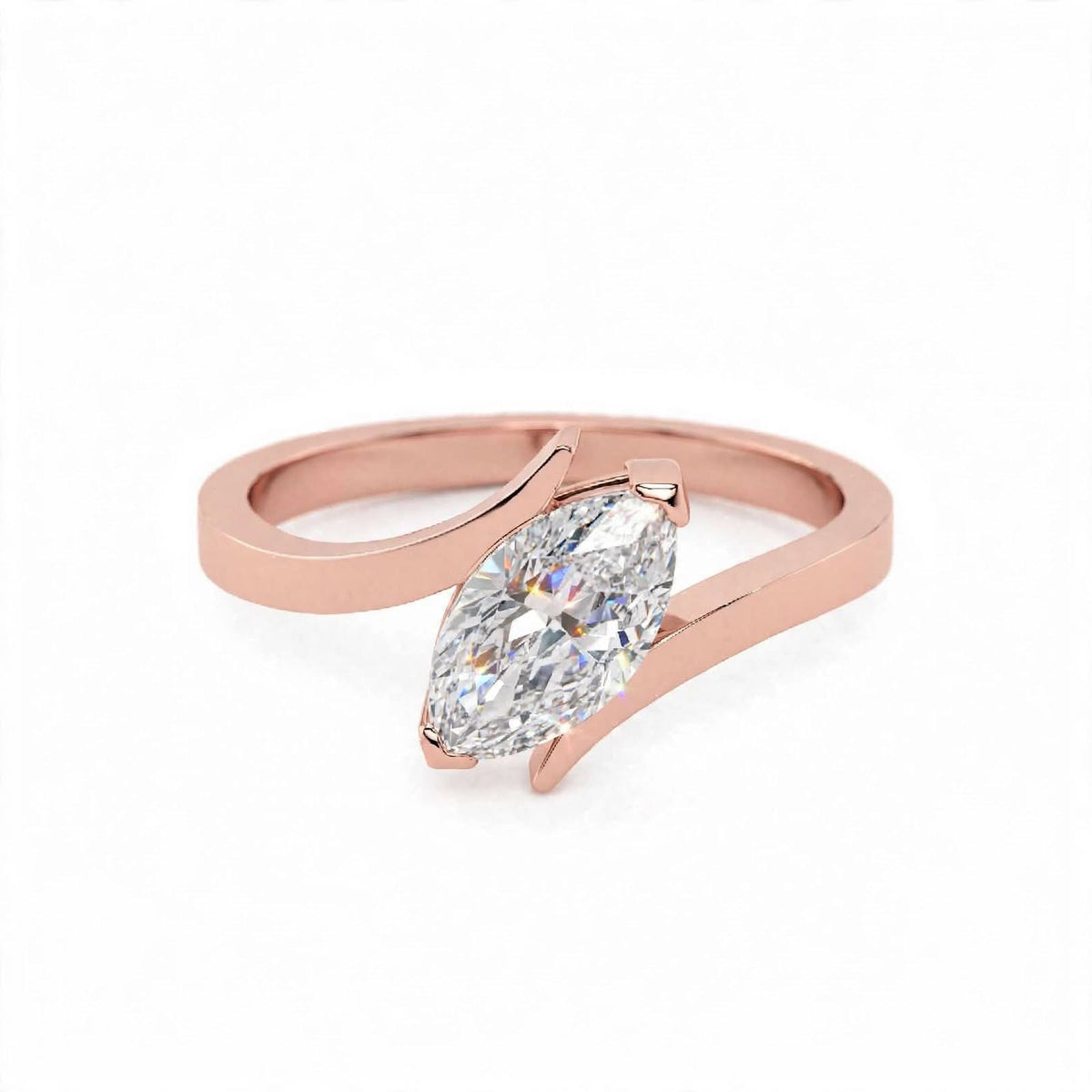 18K Yellow Gold Marquise Cut Lab Grown Diamond Bypass Engagement Ring