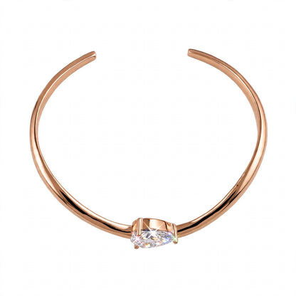 14K Yellow Gold Pear-Cut Solitaire Wave Cuff Bangle