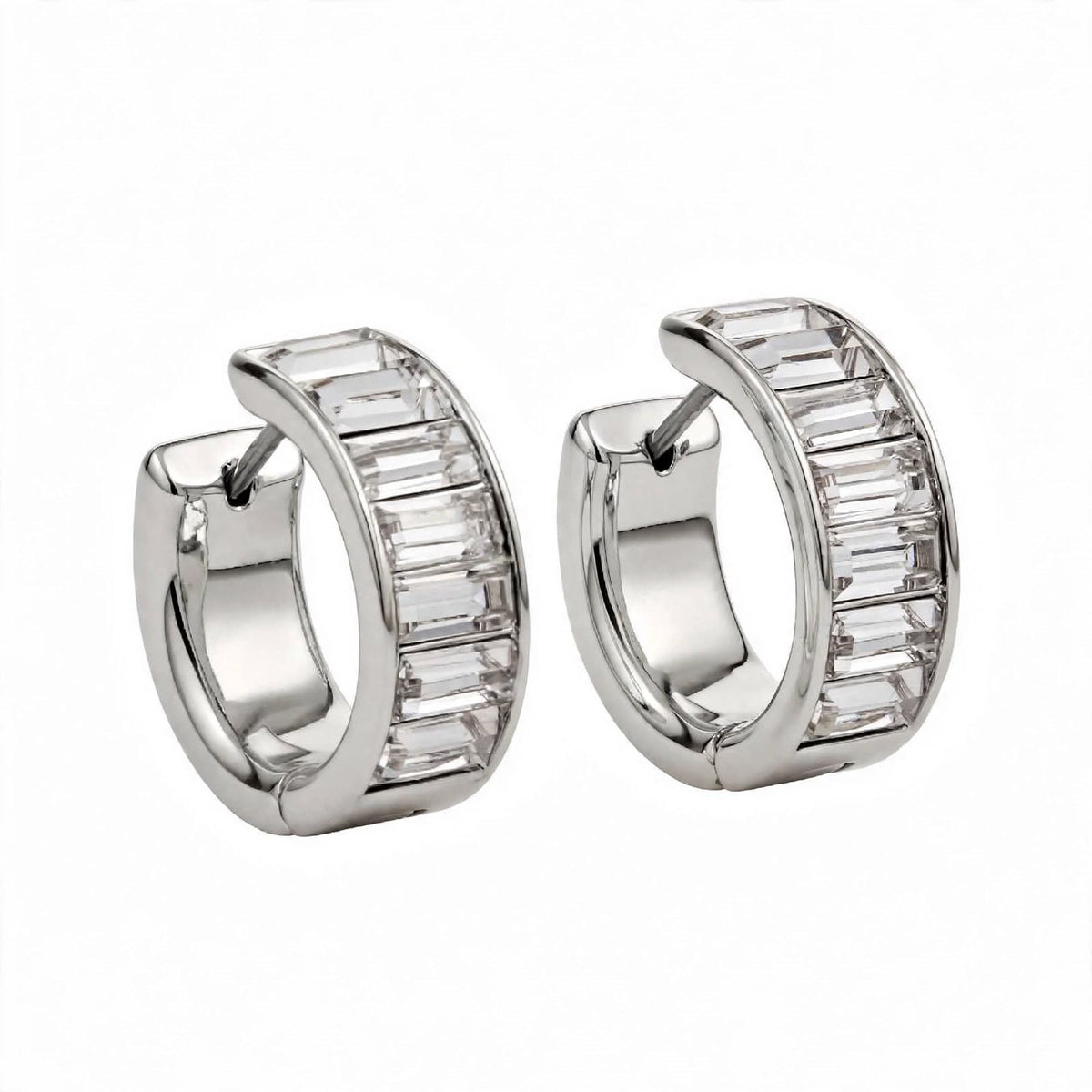 14K Yellow Gold Baguette Diamond Huggie Earrings