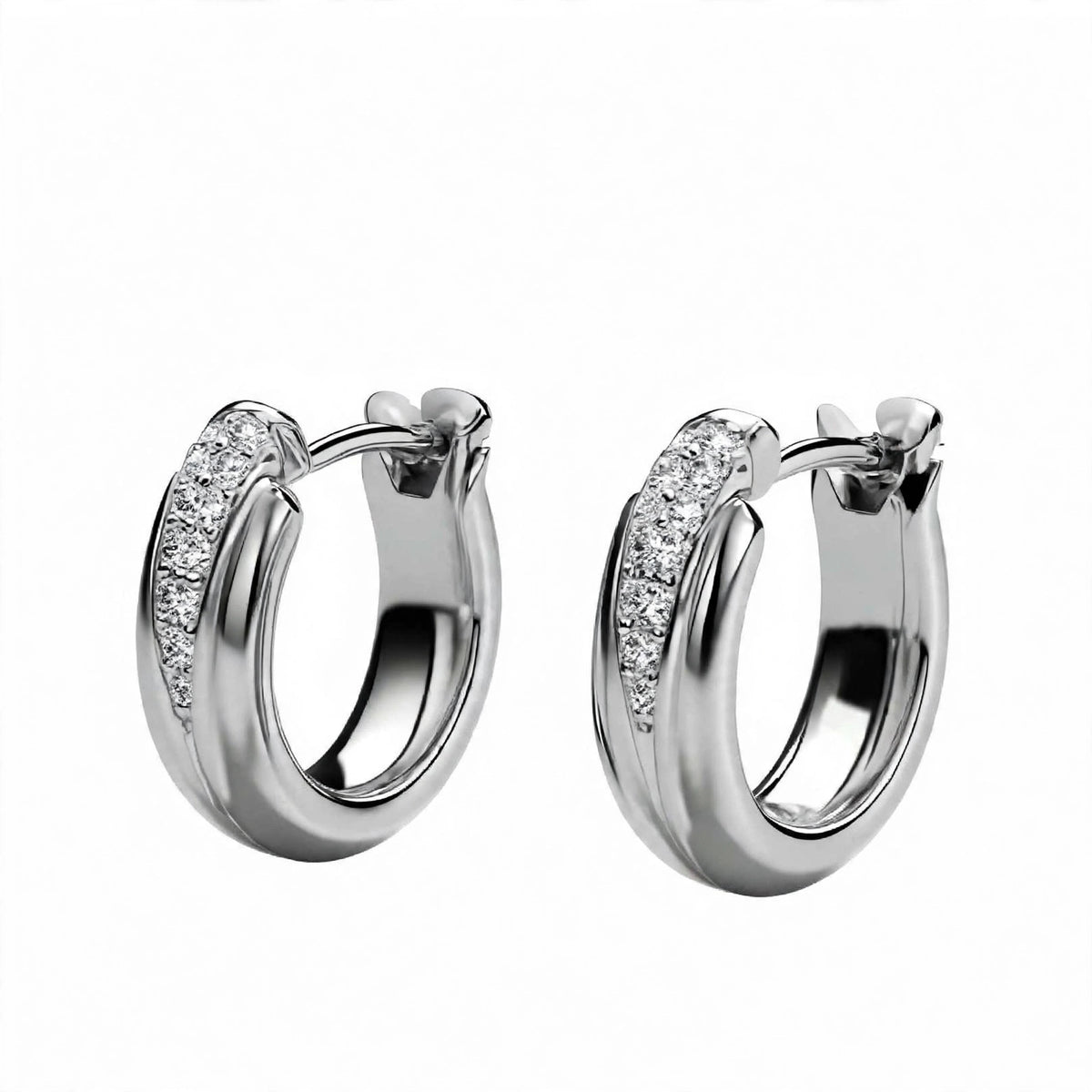 18K Yellow Gold Diamond Pavé Huggie Hoop Earrings
