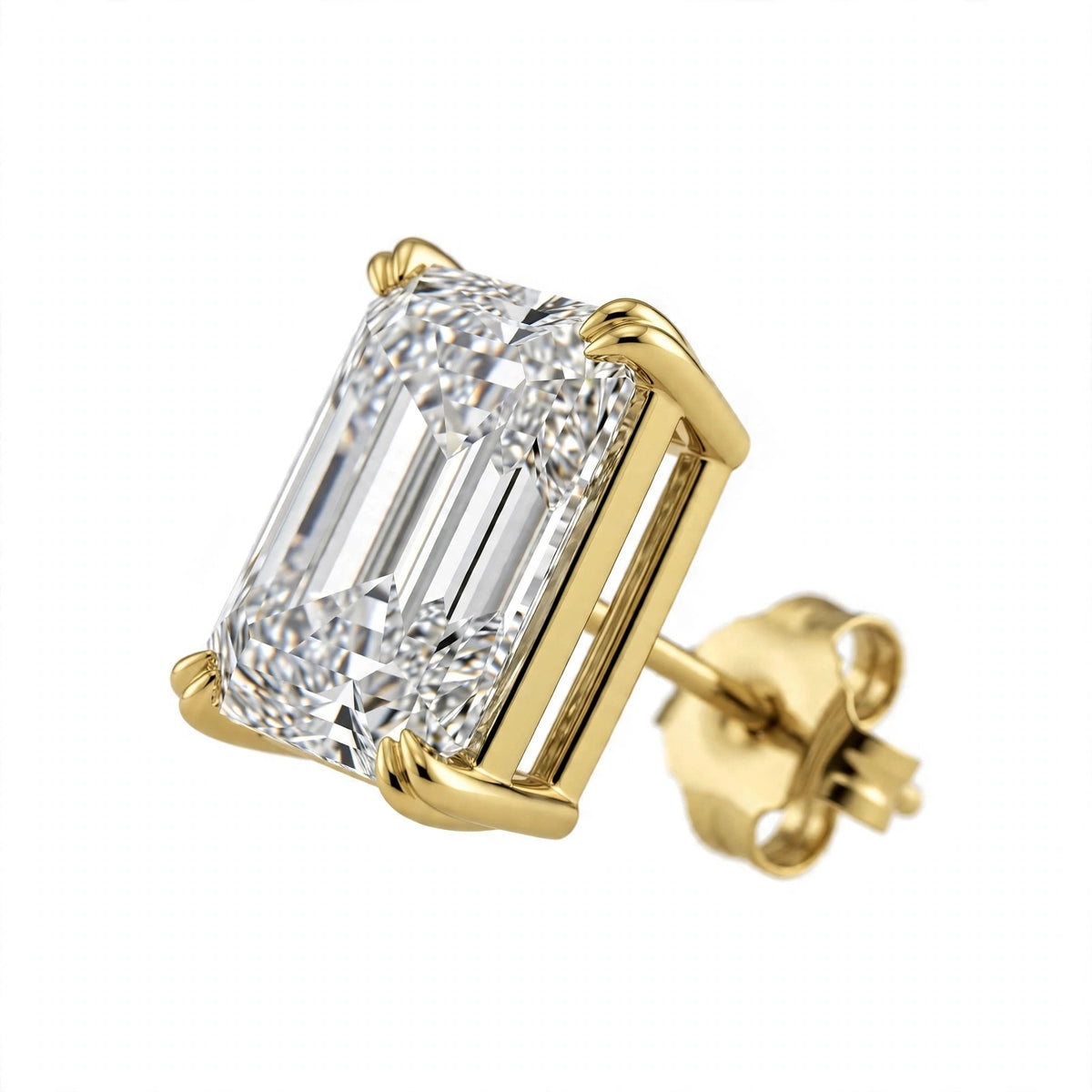 14K White Gold Emerald-Cut Solitaire Stud Earrings
