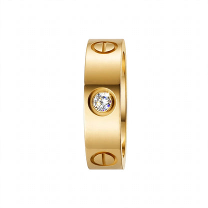 14K Yellow Gold Screw Motif Diamond Band Ring