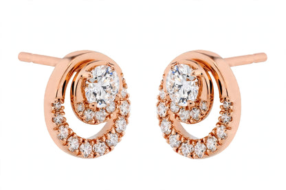 14K Yellow Gold Round Diamond Double Circle Stud Earrings