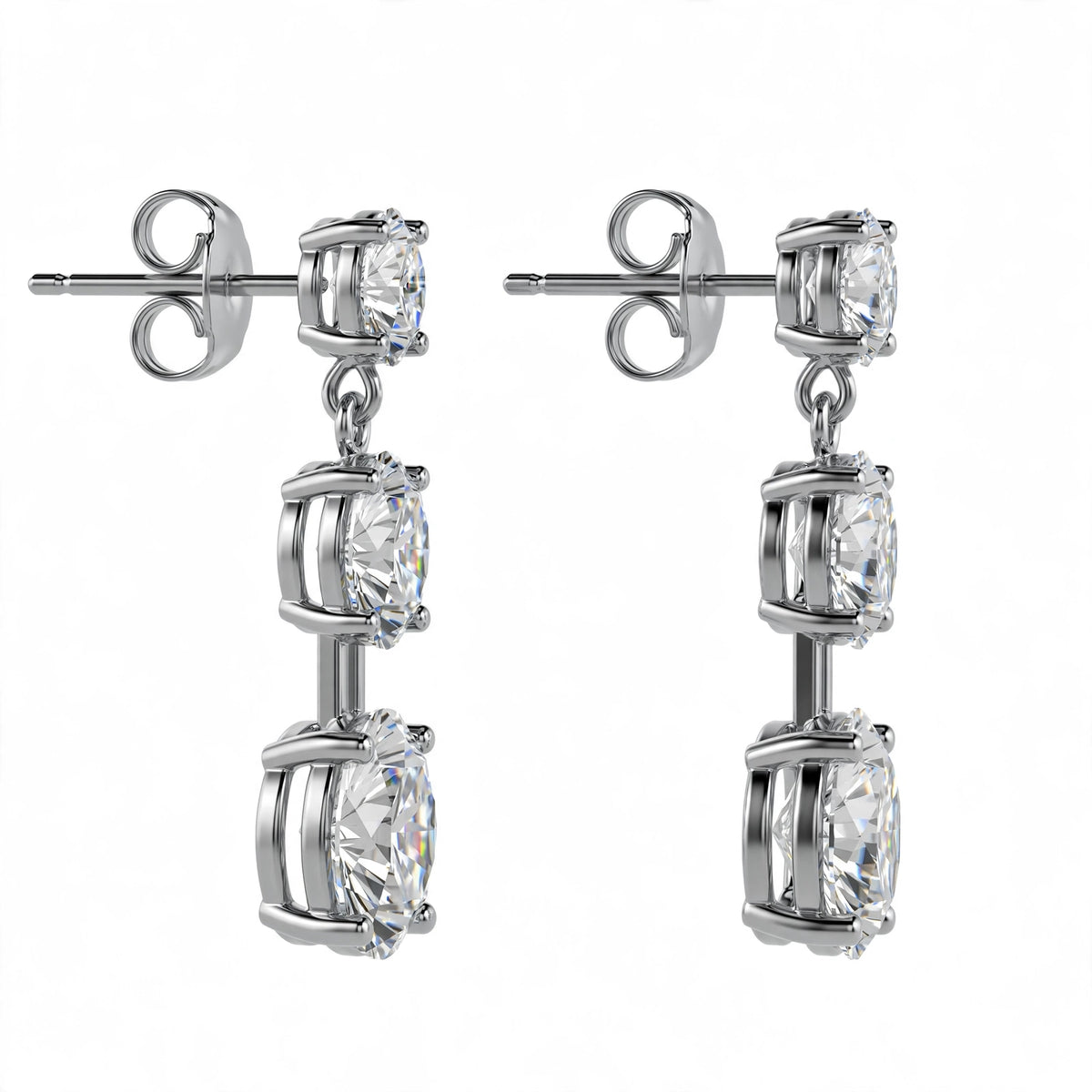 14K White Gold Three-Stone Graduated Diamond Drop Earrings