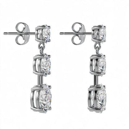 14K White Gold Three-Stone Graduated Diamond Drop Earrings