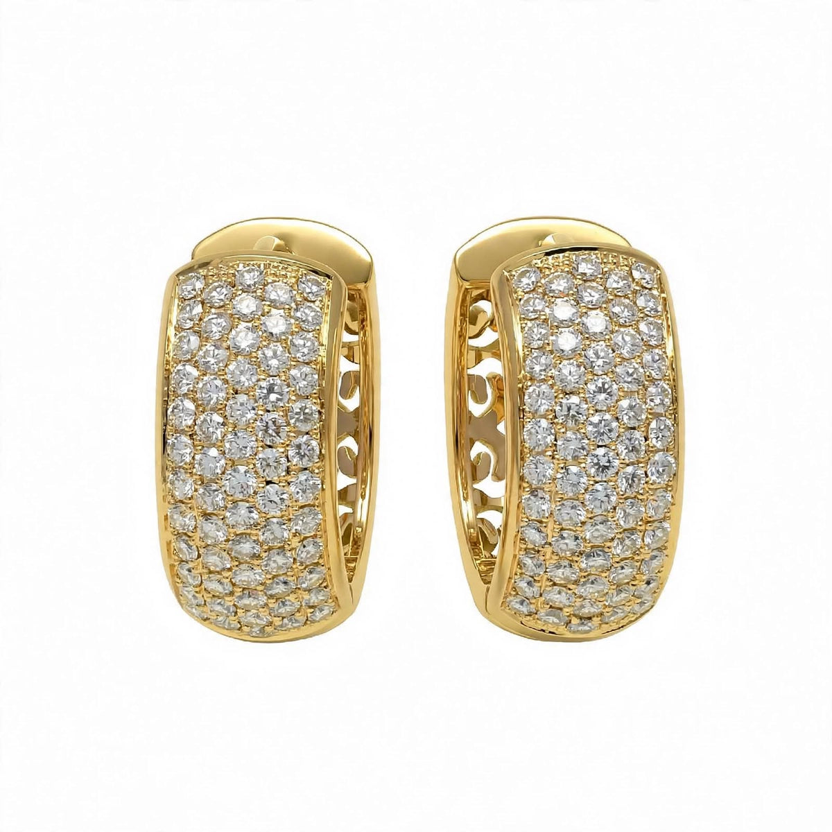 18K Yellow Gold Multi-Row Diamond Pavé Huggie Hoop Earrings