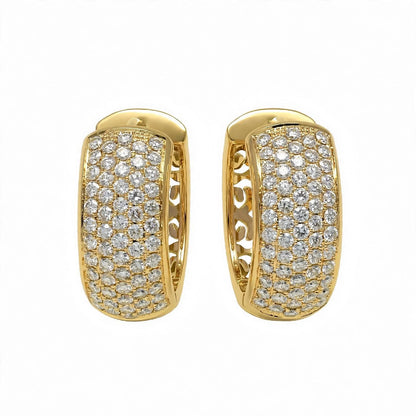18K Yellow Gold Multi-Row Diamond Pavé Huggie Hoop Earrings