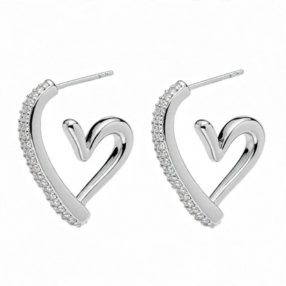 18K Gold Plated Crystal Pavé Open Heart Half Hoops