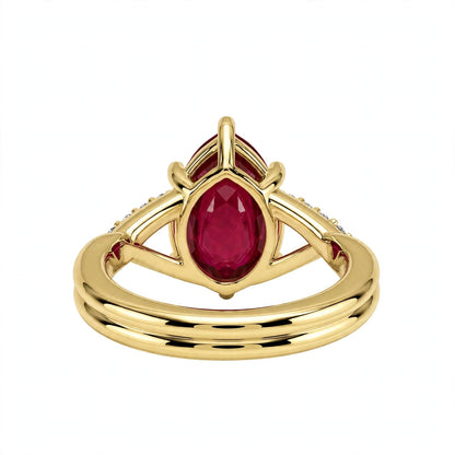 Pear-cut ruby solitaire engagement ring.