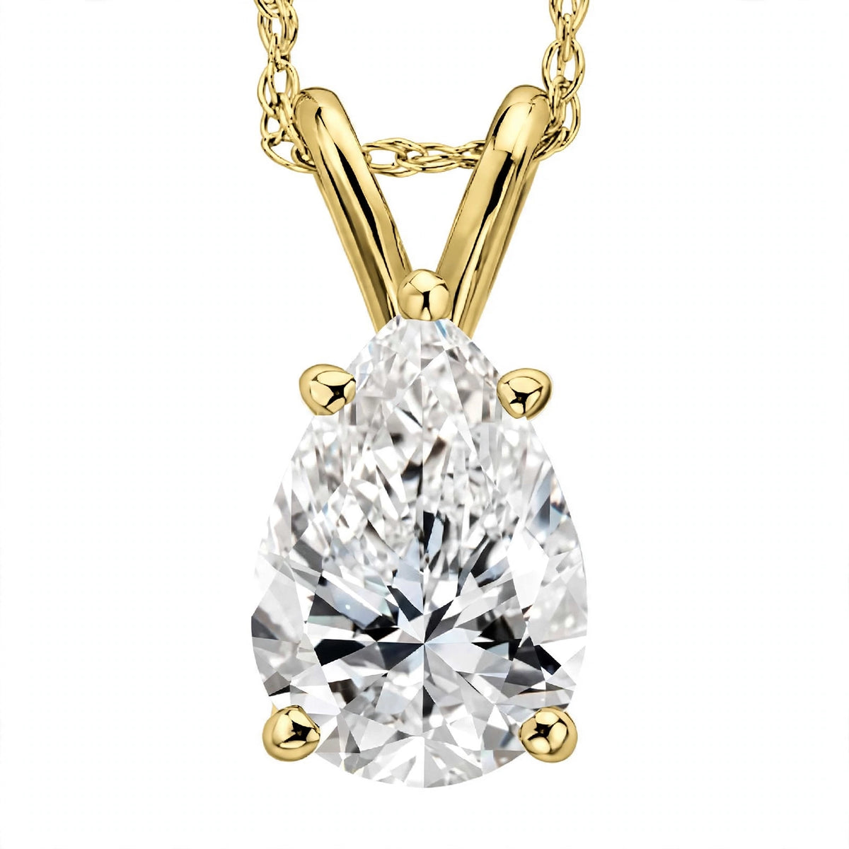 14K White Gold Pear-Shaped Diamond Solitaire Pendant Necklace