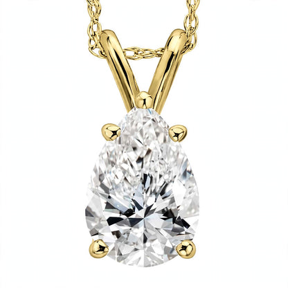 14K White Gold Pear-Shaped Diamond Solitaire Pendant Necklace