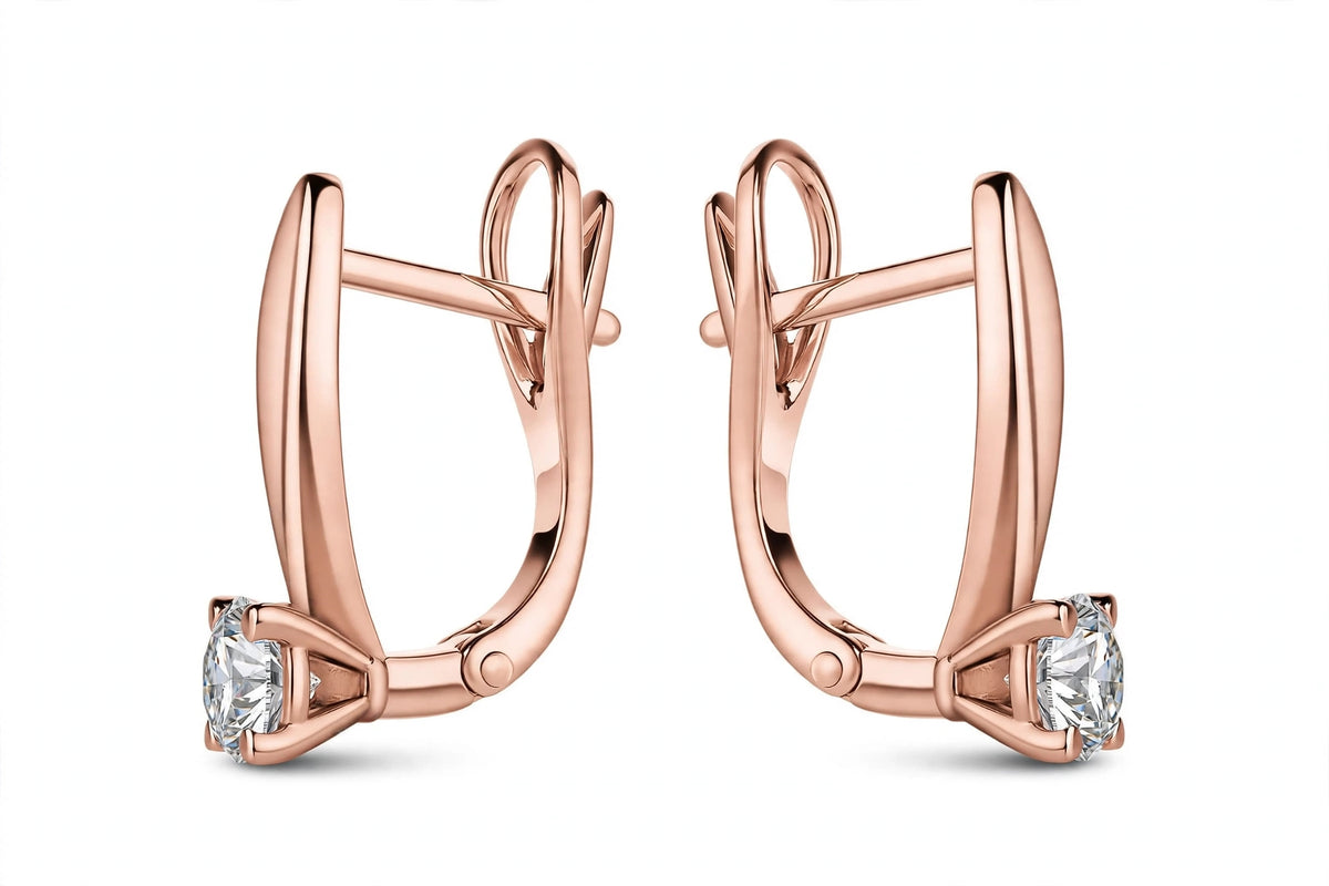 Rose Gold Solitaire Diamond Drop Hoop Earrings