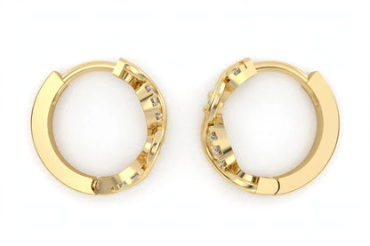Yellow Gold Infinity Twist Diamond Huggie Hoop Earrings