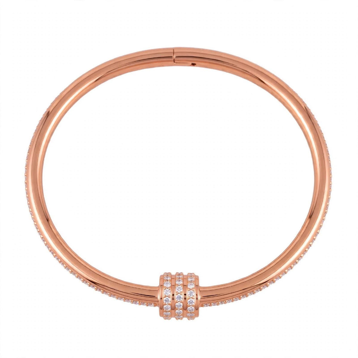 18K Yellow Gold Plated Triple Cylinder Pavé Bangle