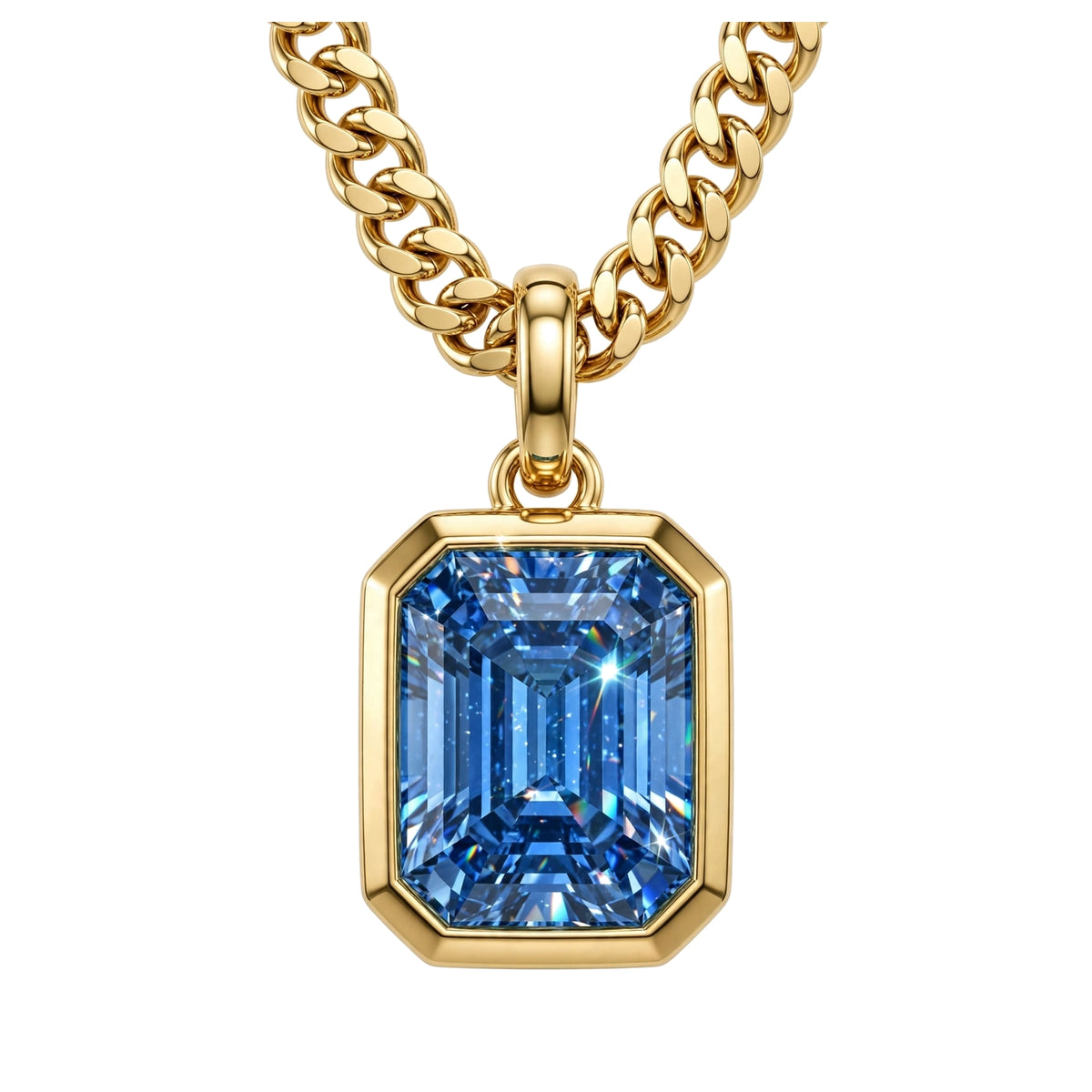 18K Yellow Gold Bezel-Set Emerald Cut Diamond Pendant Necklace