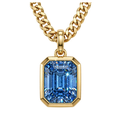 18K Yellow Gold Bezel-Set Emerald Cut Diamond Pendant Necklace