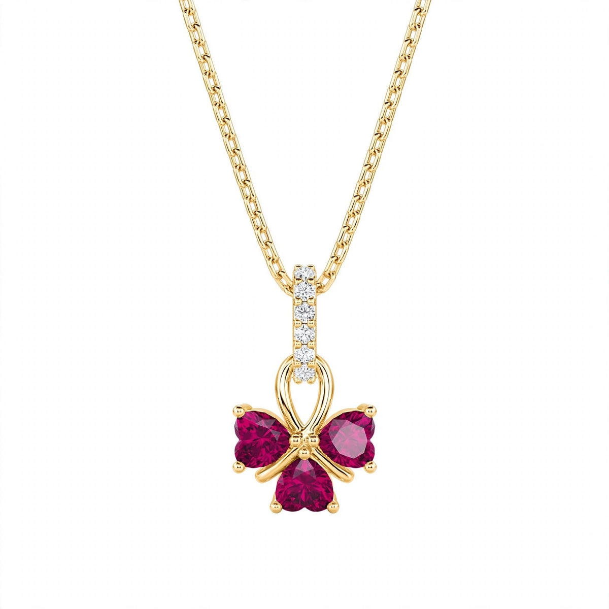 18K White Gold Ruby and Diamond Clover Pendant Necklace