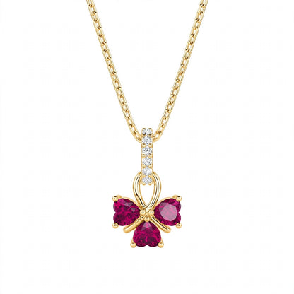 18K White Gold Ruby and Diamond Clover Pendant Necklace